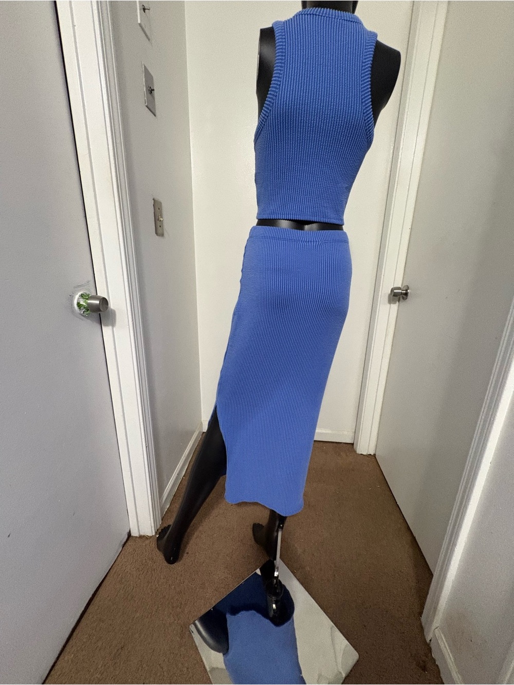 No Boundaries Periwinkle Ribbed Knit Crop Top & Midi Skirt Set NWOT - Picture 3 of 4